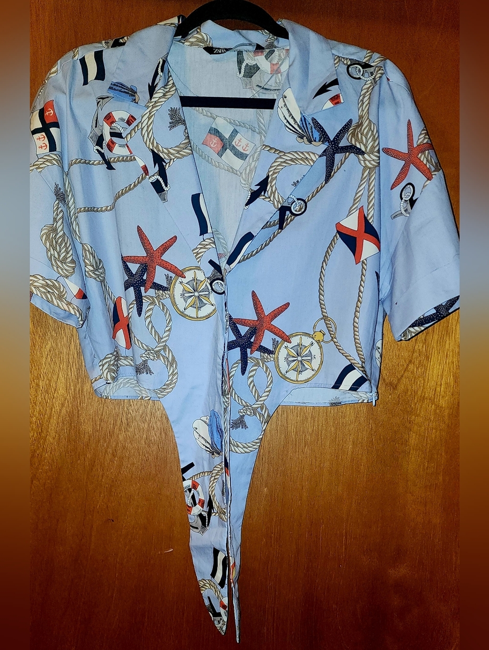 Zara Light Blue Nautical Print Crop Top